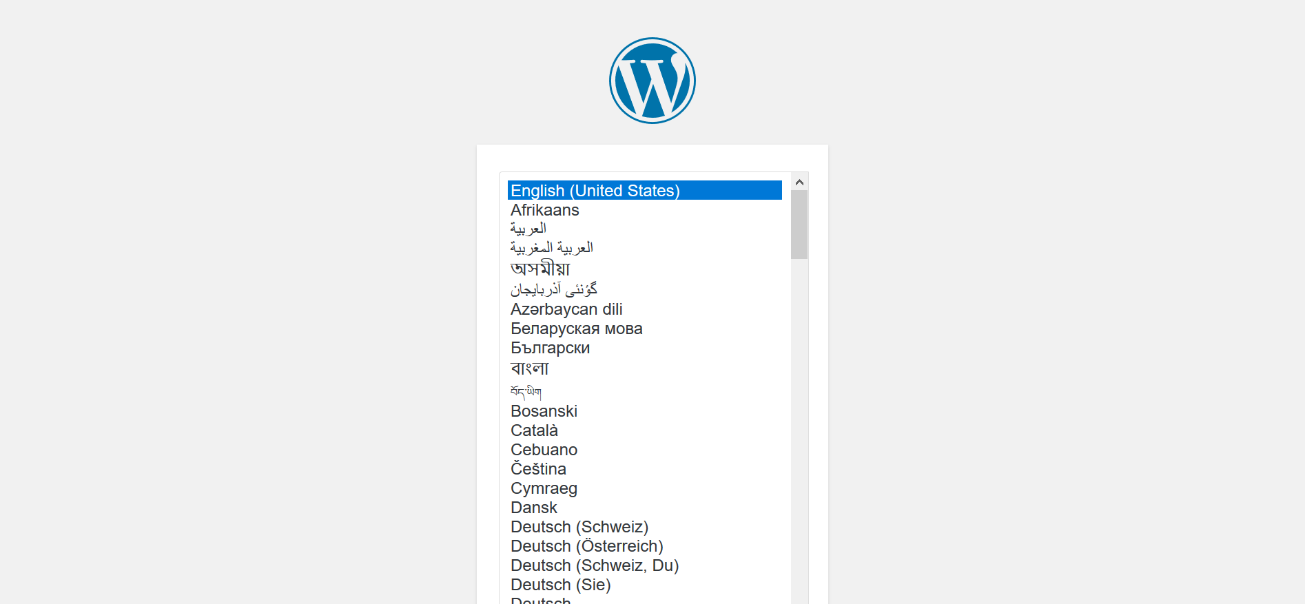 Set WordPress language screenshot