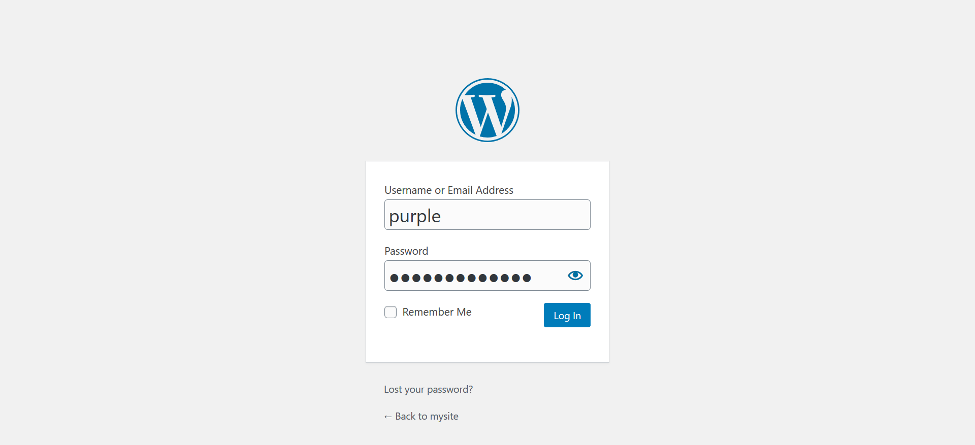 WordPress login screenshot